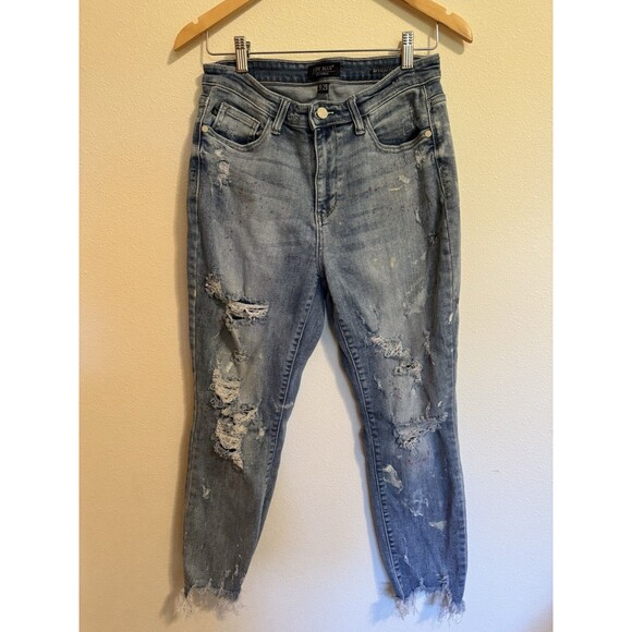 Judy Blue Jeans Womens 9/29 Denim Paint Splatter Print Boyfriend Distressed Raw - Picture 1 of 11